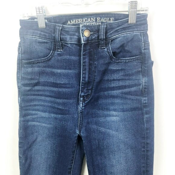 American Eagle Jeans Size 00 Highest Rise Jegging Blue Distressed Destroyed - Picture 2 of 7